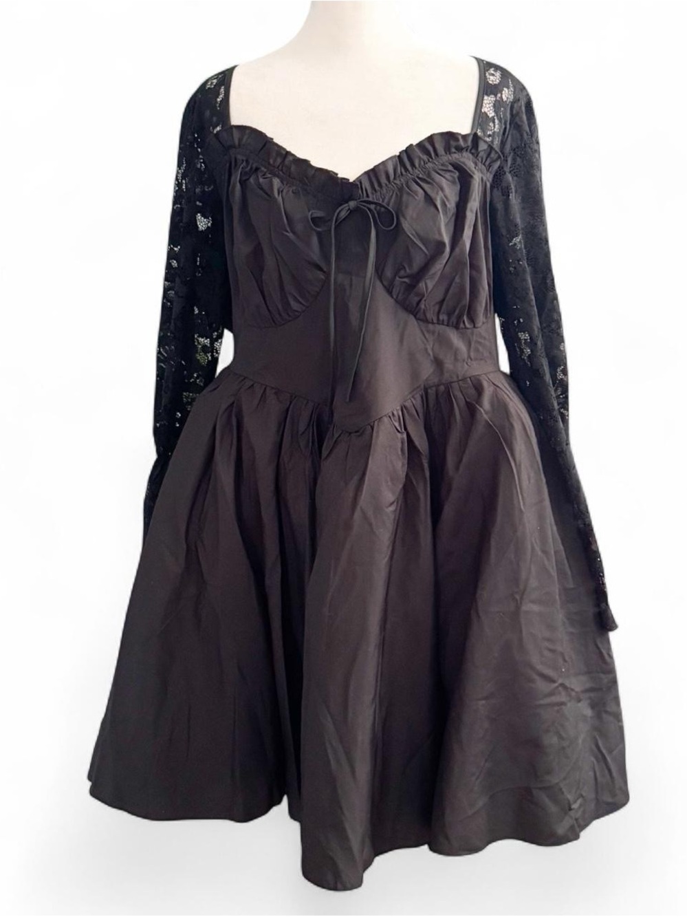 Black Lace Sleeve Fit & Flare Dress - Fits 2XL